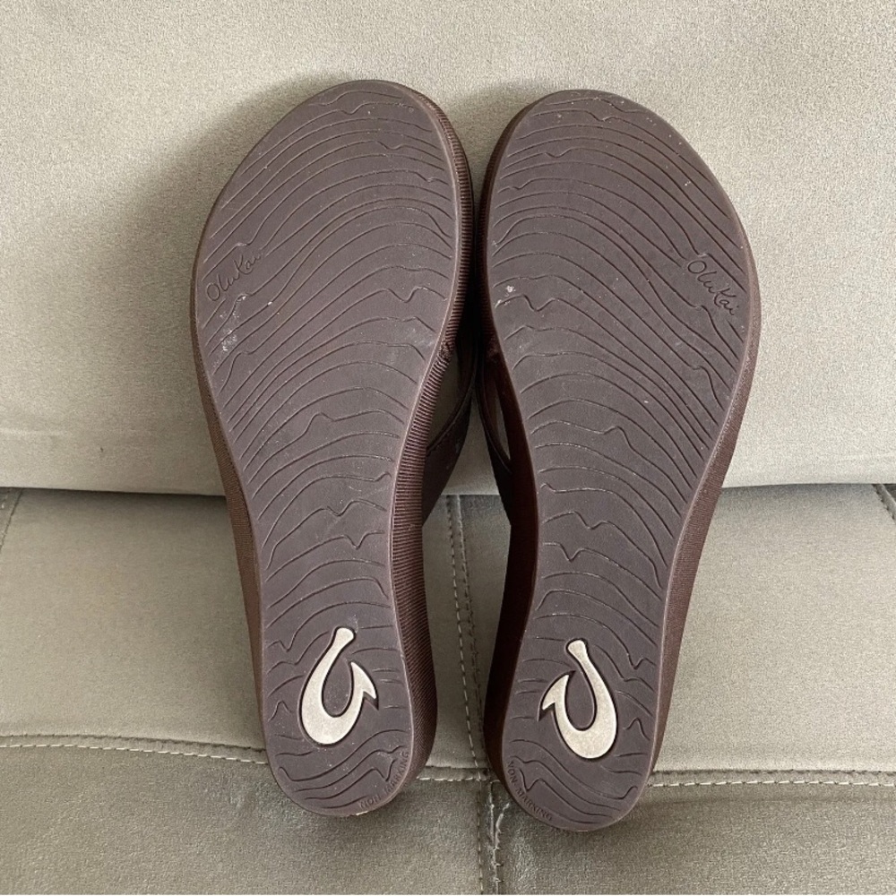 OluKai Pio Lua Wedge Platform Flip Flops Sandals Brown Women’s Size 9 - Picture 4 of 6